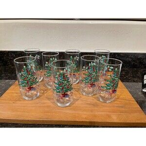 8 Luminarc Noel Christmas Tree 16 Oz Glasses